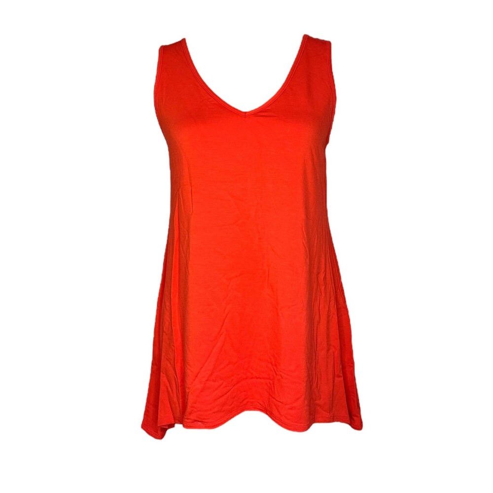 Women's V-Neck Coral Red Bamboo Tunic Size S Tank Top Casual Compli-K NWT